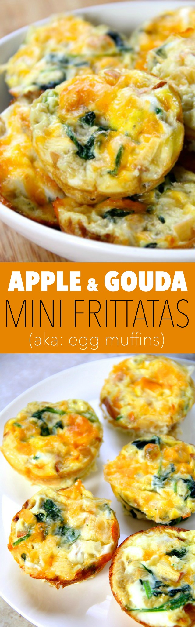 Apple and Gouda Mini Frittatas -- these delicious little egg muffins make a perfect grab-and-go breakfast or a fun brunch! Make ahead and simply pop them in the microwave when you're ready to eat || runningwithspoons.com #breakfast #brunch #eggs