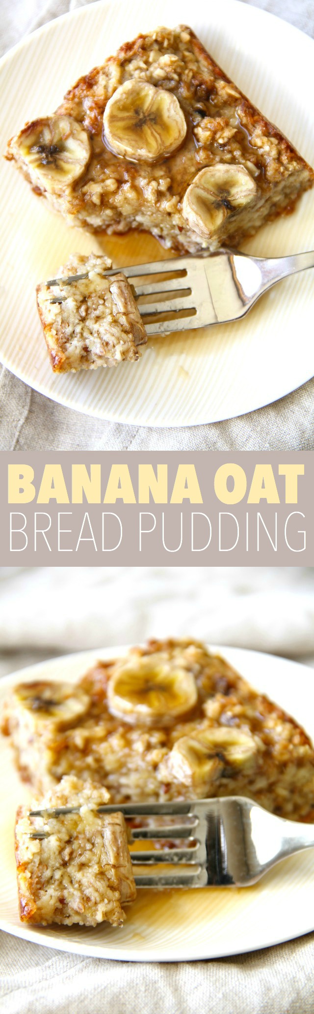 Banana Oat Bread Pudding - refined sugar free, easily made gluten-free, and packed with fiber and protein, this healthy bread pudding is an easy and delicious make-ahead breakfast option that's perfect for those on-the-go mornings! || runningwithspoons.com #breakfast #healthy #eggs