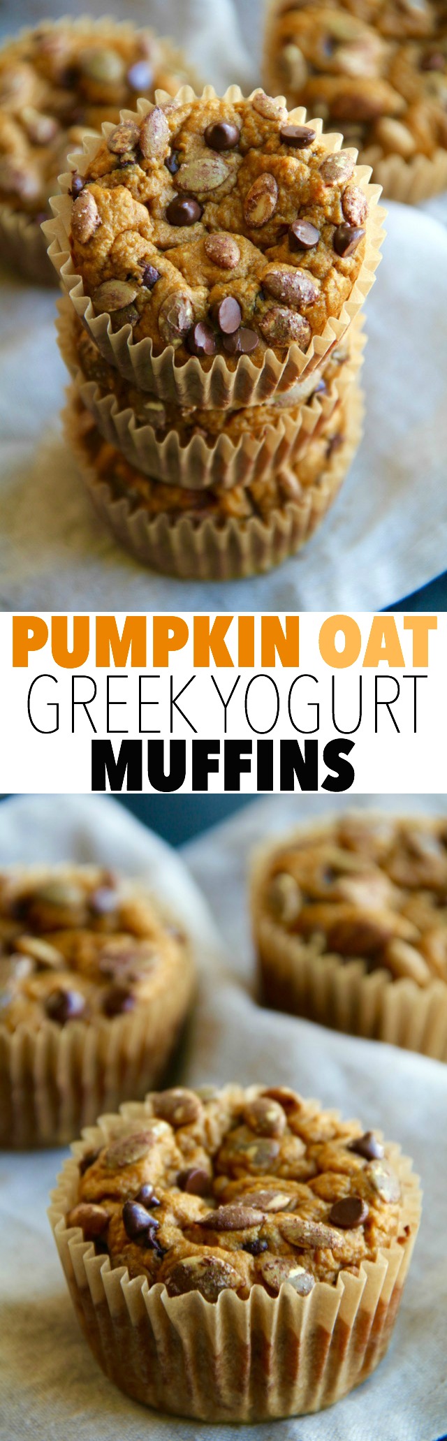 Pumpkin Oat Greek Yogurt Muffins -- made without flour, butter, or oil, but so ridiculously tender and delicious that you'd never be able to tell! || runningwithspoons.com #healthy #muffins #pumpkin #glutenfree