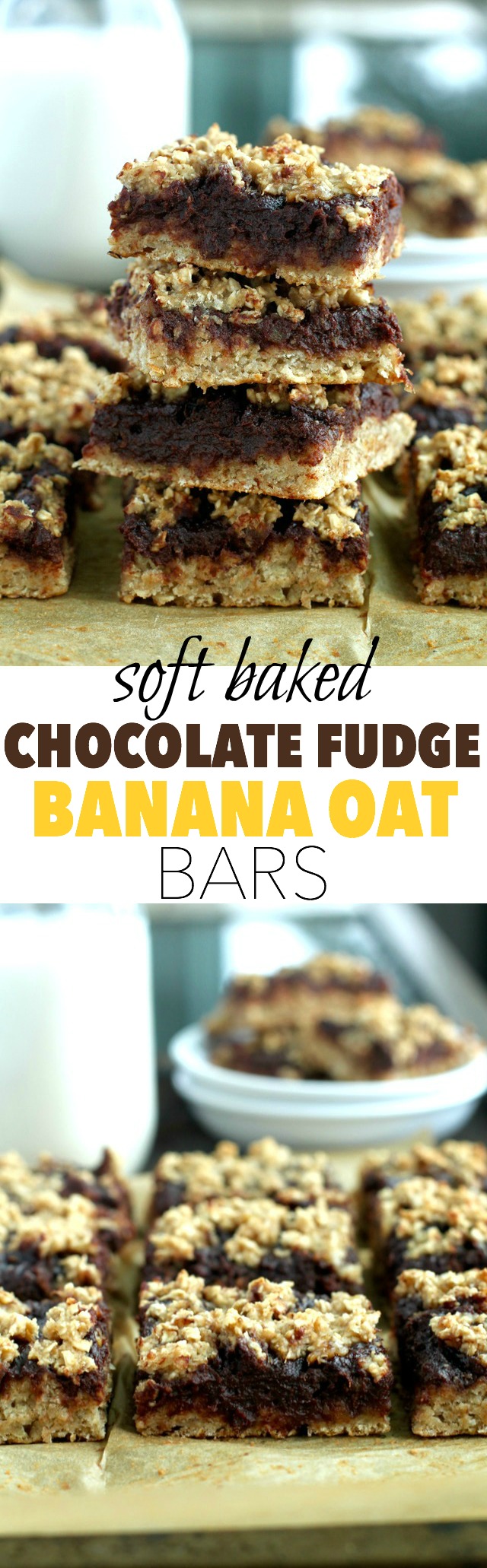 Chocolate Fudge Banana Oat Bars -- you'd never believe that these soft baked oat bars are vegan, gluten-free, refined sugar-free, and made without any butter or oil! || runningwithspoons.com #vegan #snack #healthy #chocolate