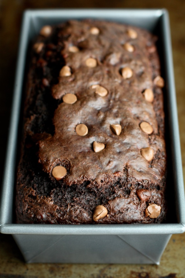 This Double Chocolate Greek Yogurt Banana Bread is LOADED with chocolate flavour, and so soft and tender that you'd never be able to tell it's made with NO butter or oil! || runningwithspoons.com #chocolate #healthy