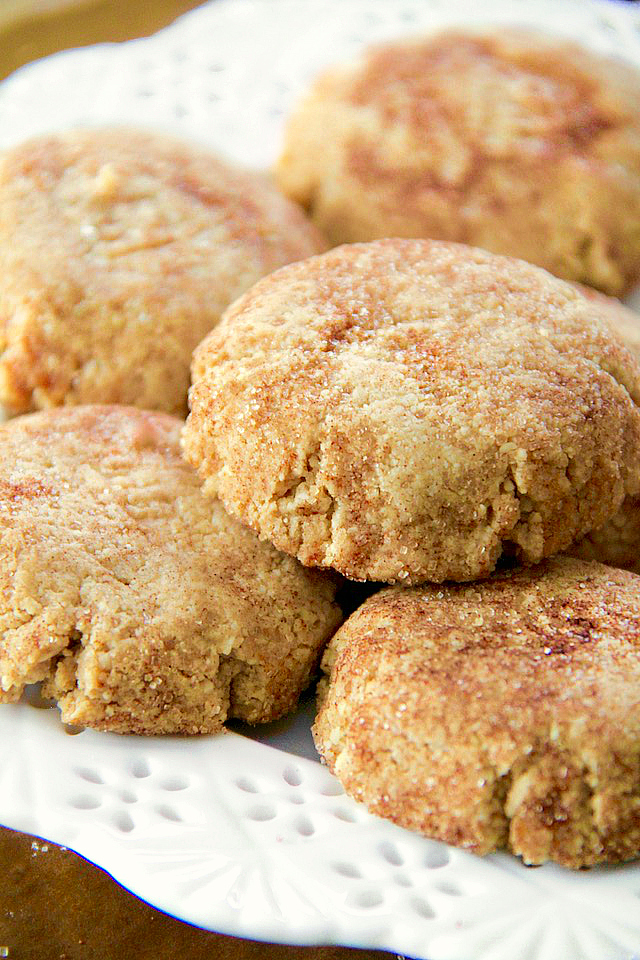 These Grain Free Snickerdoodles have the same soft texture and buttery cinnamon sugar taste of a classic snickerdoodle, but are made without flour, butter, eggs, or refined sugar! | runningwiithspoons.com #vegan #paleo #cookies