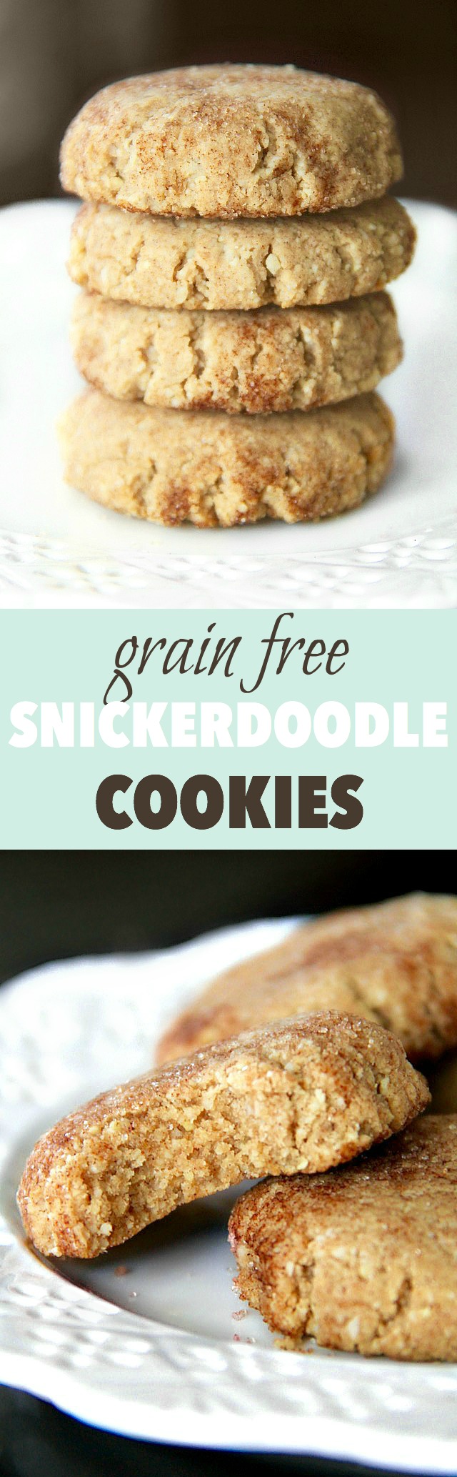 These Grain Free Snickerdoodles have the same soft texture and buttery cinnamon sugar taste of a classic snickerdoodle, but are made without flour, butter, eggs, or refined sugar! | runningwiithspoons.com #vegan #paleo #cookies