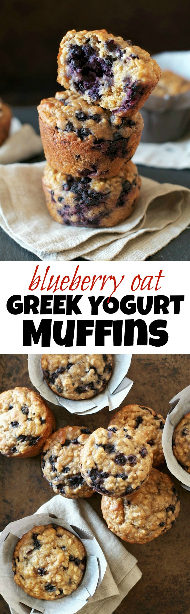 You won't find any butter or oil in these ridiculously soft and tender Blueberry Oat Greek Yogurt Muffins! What you will find is plenty of naturally sweetened, blueberry goodness in each bite! | runningwithspoons.com #healthy #muffins #breakfast #snack