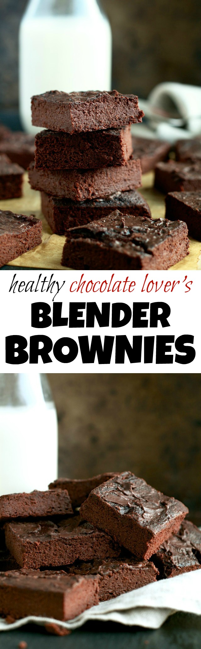 These Healthy Chocolate Lover's Blender Brownies are so fudgy, moist, and chocolatey, that you'd never be able to tell they're made with NO flour, NO butter, and NO oil! | runningwithspoons.com #vegan #paleo #glutenfree #brownies