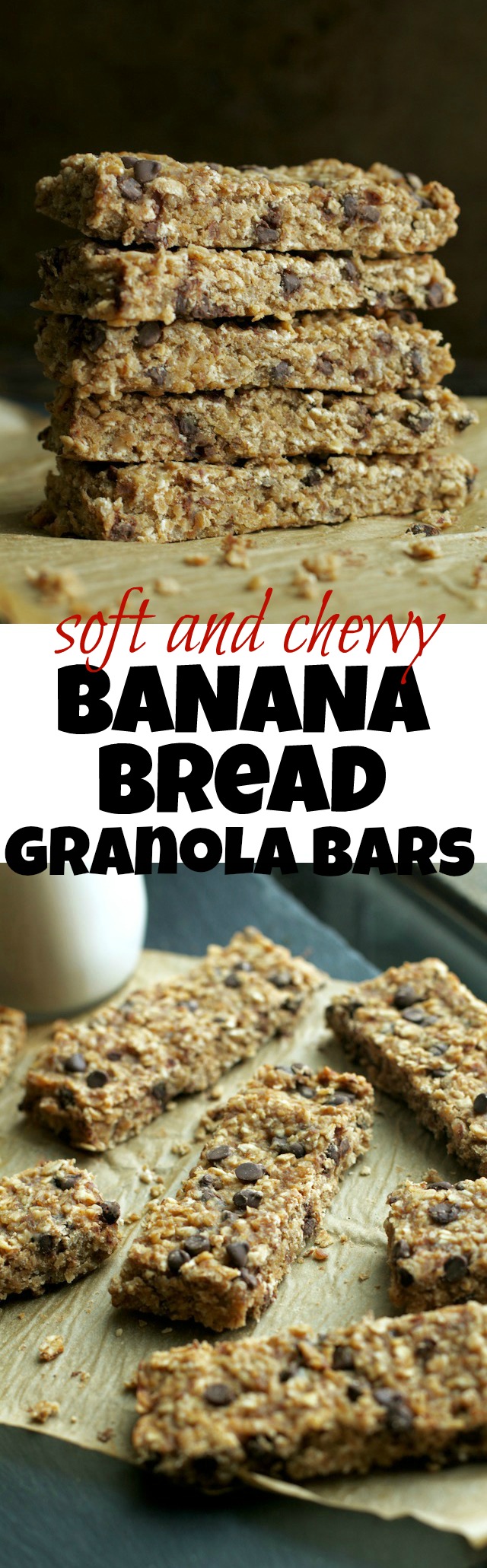 So much better than store-bought! These Soft and Chewy Banana Bread Granola Bars are made without any refined sugars or oils, and LOADED with chocolate and banana flavour! | runningwithspoons.com #vegan #glutenfree #healthy #snack
