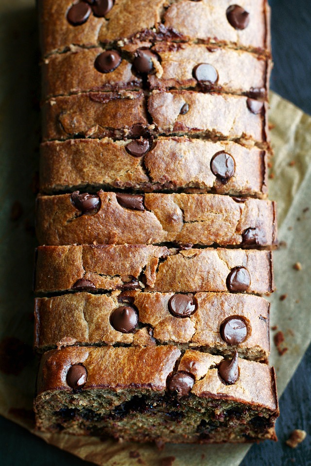 This Flourless Chocolate Chip Banana Bread is made with NO flour, butter, or oil, but so soft, tender, and flavourful that you'd never be able to tell! | runningwithspoons.com