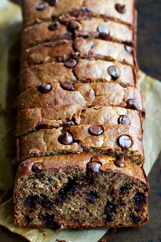 This Flourless Chocolate Chip Banana Bread is made with NO flour, butter, or oil, but so soft, tender, and flavourful that you'd never be able to tell! | runningwithspoons.com