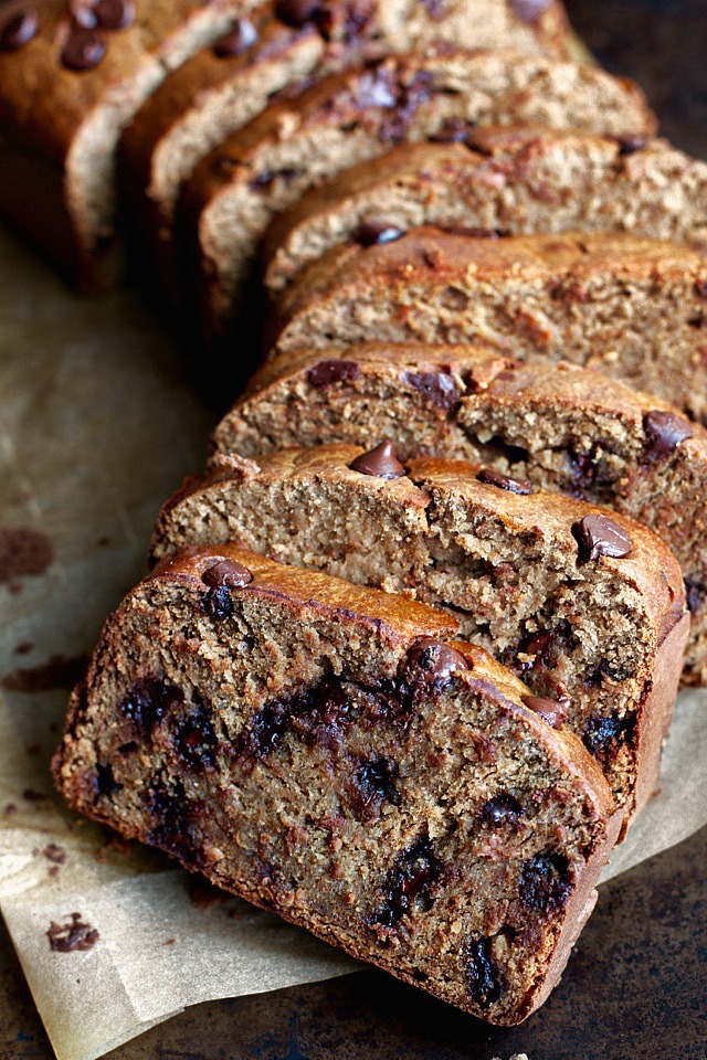 This Flourless Chocolate Chip Banana Bread is made with NO flour, butter, or oil, but so soft, tender, and flavourful that you'd never be able to tell! | runningwithspoons.com