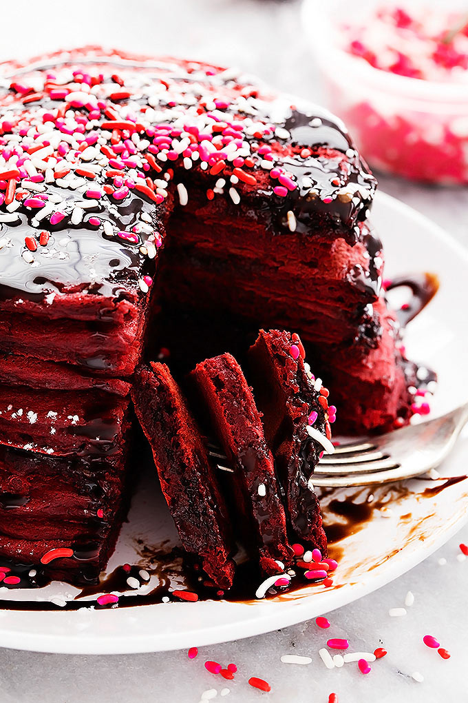 Nutella Stuffed Red Velvet Pancakes