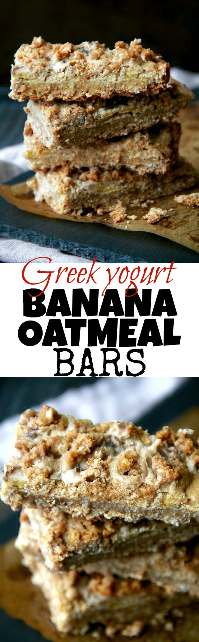 These soft-baked Greek Yogurt Banana Oatmeal Bars are gluten-free, refined-sugar-free, and made without any flour, butter or oil! A deliciously healthy breakfast or snack bar! | runningwithspoons.com #recipe #glutenfree #flourless