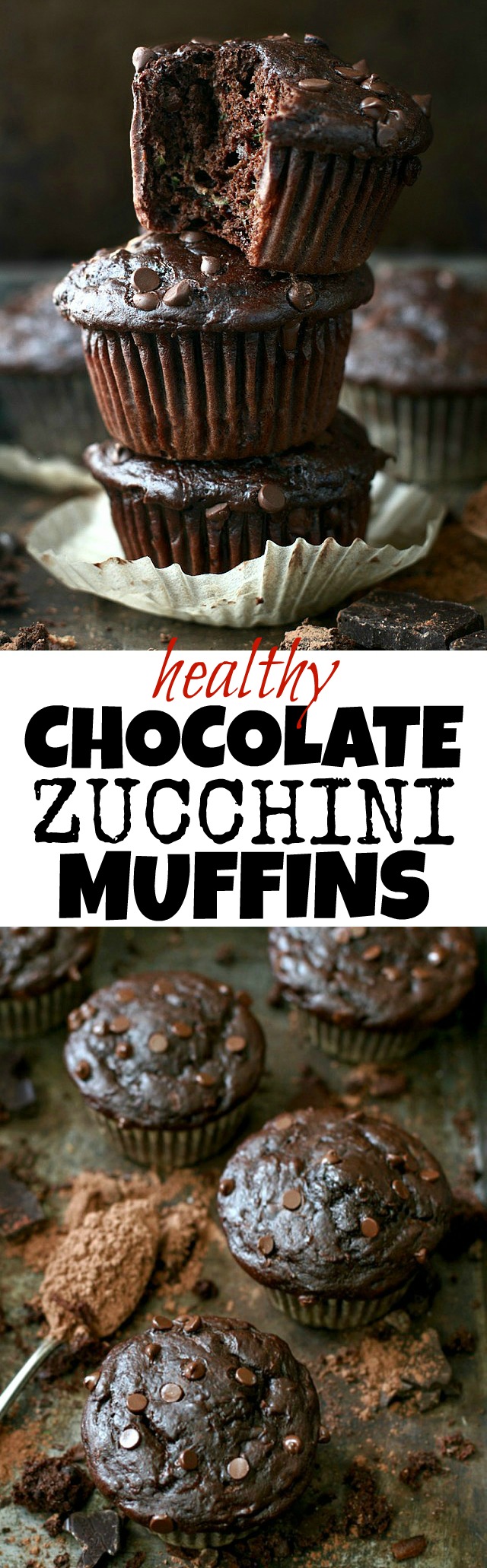 Healthy Double Chocolate Zucchini Muffins - so decadently delicious that you'd never believe they're naturally sweetened and made without any butter or oil! | runningwithspoons.com #recipe #dessert
