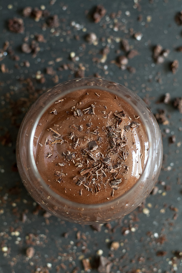 Brownie Batter Protein Pudding - high in protein and packed with a rich chocolate flavour, this addictively DELICIOUS recipe requires only 4 ingredients and 5 minutes to make! | runningwithspoons.com @PlantFusion #vegan #glutenfree #healthy