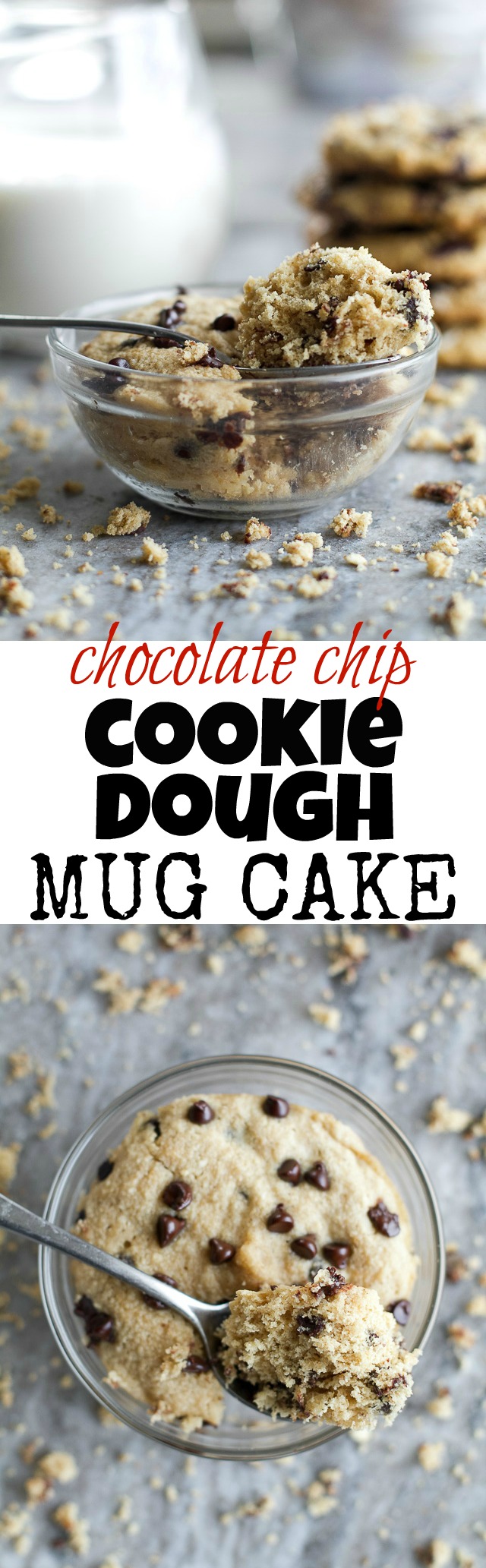 Chocolate Chip Cookie Dough Mug Cake - only two minutes stand between you and this deliciously healthy  snack! It's made with NO flour, butter, or oil, but so soft and fluffy that you'd never be able to tell! | runningwithspoons.com #recipe #glutenfree #vegan