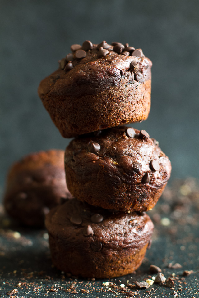 These Healthy Chocolate Lover's Muffins are so tender and flavorful that you'd never guess they're made without any butter, oil, or refined sugar. A healthy and DELICIOUS way to satisfy those chocolate cravings! | runningwithspoons.com #recipe #desserts