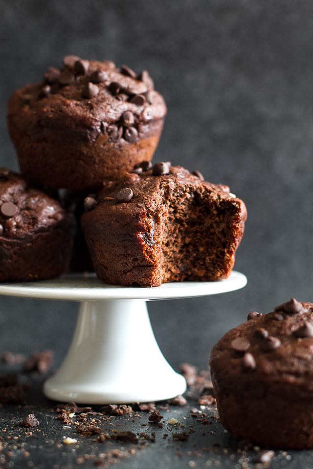 These Healthy Chocolate Lover's Muffins are so tender and flavorful that you'd never guess they're made without any butter, oil, or refined sugar. A healthy and DELICIOUS way to satisfy those chocolate cravings! | runningwithspoons.com #recipe #desserts