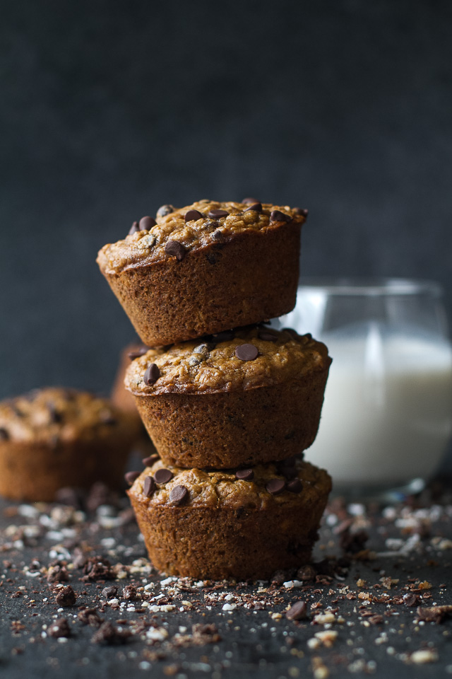 Chocolate Chip Oatmeal Cookie Muffins - the best of both worlds with the delicious taste of a chocolate chip cookie and the soft and tender texture of a muffin! They're vegan, oil-free, and 100% ridiculously delicious! | runningwithspoons.com #recipe #healthy