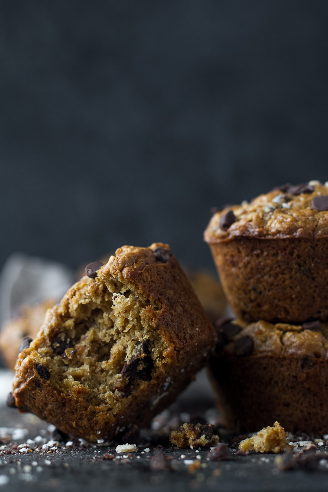 Chocolate Chip Oatmeal Cookie Muffins - the best of both worlds with the delicious taste of a chocolate chip cookie and the soft and tender texture of a muffin! They're vegan, oil-free, and 100% ridiculously delicious! | runningwithspoons.com #recipe #healthy