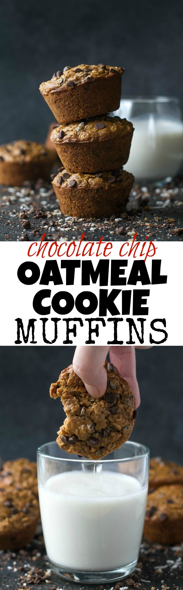 Chocolate Chip Oatmeal Cookie Muffins - the best of both worlds with the delicious taste of a chocolate chip cookie and the soft and tender texture of a muffin! They're vegan, oil-free, and 100% ridiculously delicious! | runningwithspoons.com #recipe #healthy