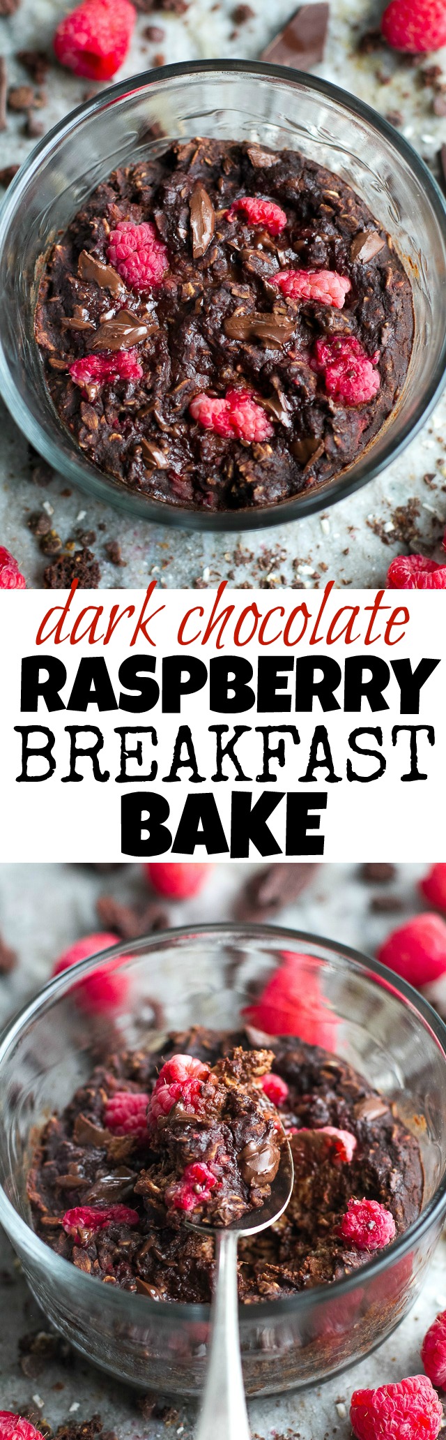 Dark Chocolate Raspberry Breakfast Bake - sweetly tart raspberries paired with rich dark chocolate in a single-serve vegan breakfast bake that's guaranteed to keep you satisfied all morning! | runningwithspoons.com #recipe #healthy #vegan #glutenfree