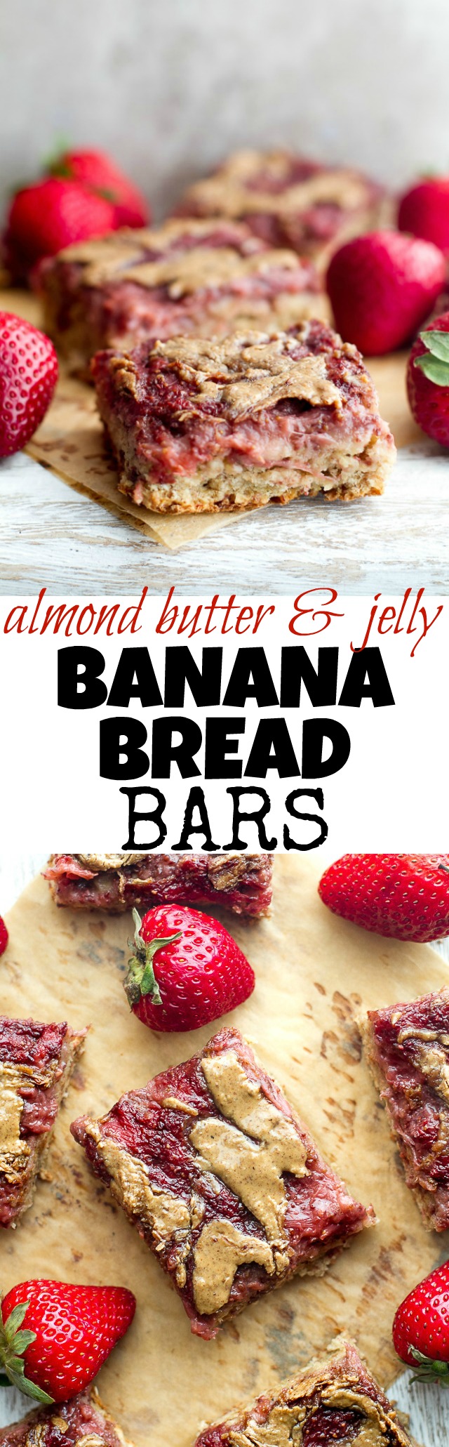 These DELICIOUS Almond Butter and Jelly Banana Bread Bars are SO soft, tender, and flavorful that you'd never believe they're made without any flour, oil, or refined sugar! | runningwithspoons.com #vegan #glutenfree #healthy #recipe