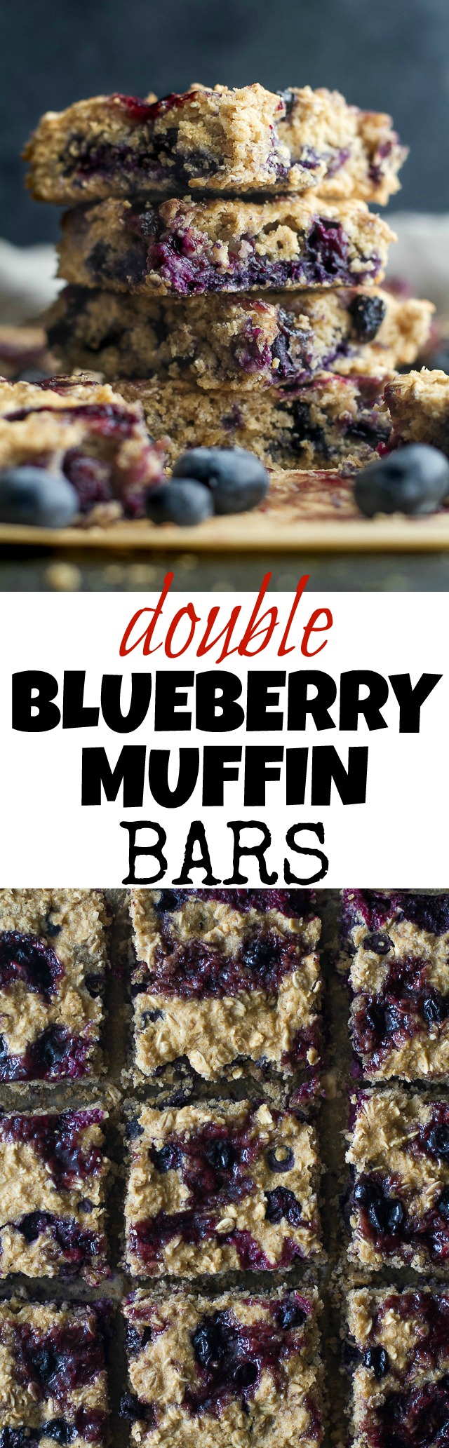 Double Blueberry Muffin Bars - the light and fluffy texture of a muffin in an easy-to-make vegan and gluten-free bar that's perfect as a breakfast or snack! | runningwithspoons.com #recipe #healthy