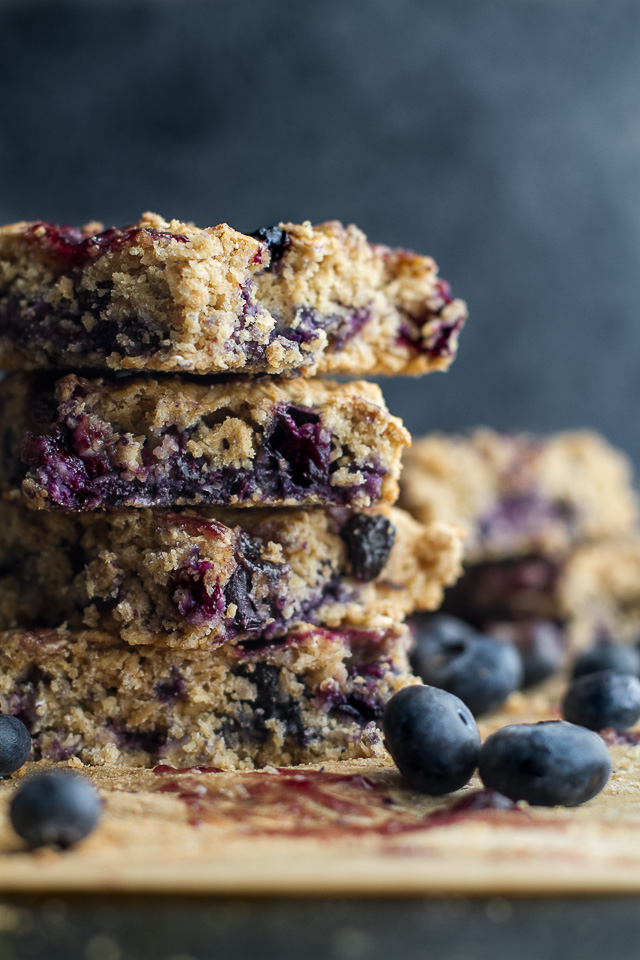 Double Blueberry Muffin Bars - the light and fluffy texture of a muffin in an easy-to-make vegan and gluten-free bar that's perfect as a breakfast or snack! | runningwithspoons.com #recipe #healthy