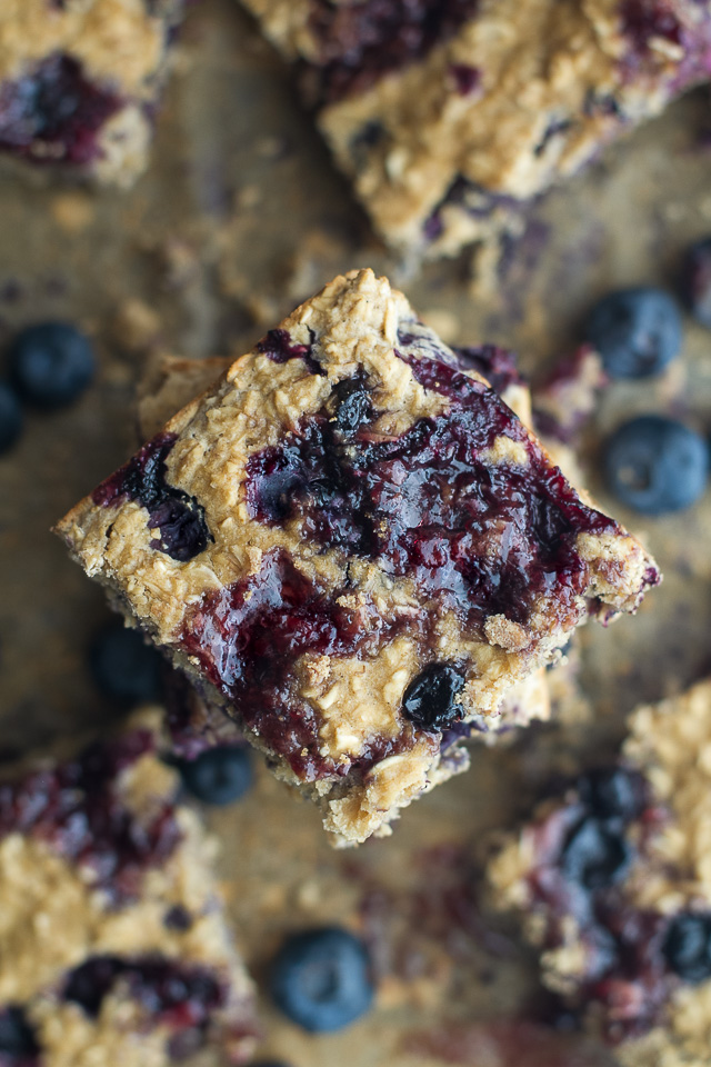 Double Blueberry Muffin Bars - the light and fluffy texture of a muffin in an easy-to-make vegan and gluten-free bar that's perfect as a breakfast or snack! | runningwithspoons.com #recipe #healthy