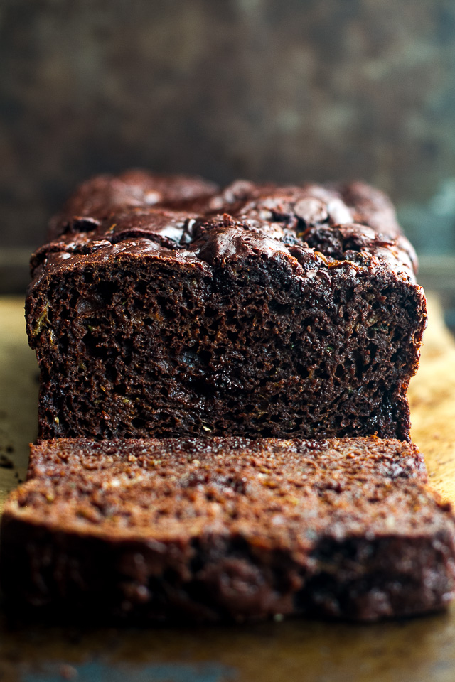 Double Chocolate Zucchini Banana Bread - zucchini, bananas, and Greek yogurt keep this loaf extra soft without the need for any added butter or oil! This bread is so tender and flavourful, you'd never guess it's healthy! | runningwithspoons.com #recipe #desserts