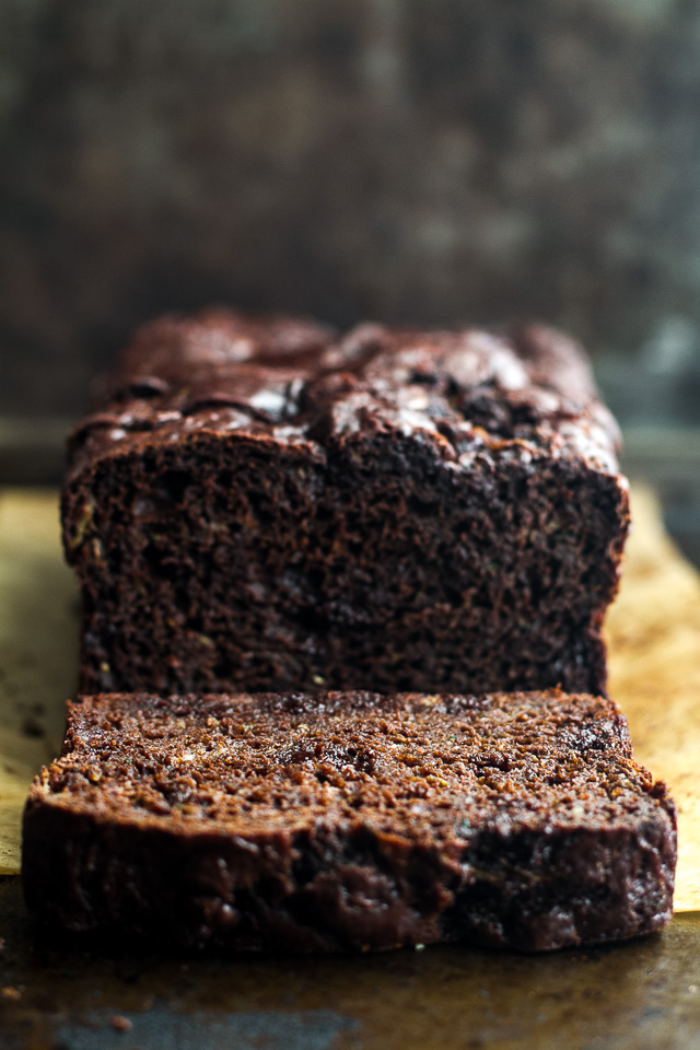 Double Chocolate Zucchini Banana Bread - zucchini, bananas, and Greek yogurt keep this loaf extra soft without the need for any added butter or oil! This bread is so tender and flavourful, you'd never guess it's healthy! | runningwithspoons.com #recipe #desserts