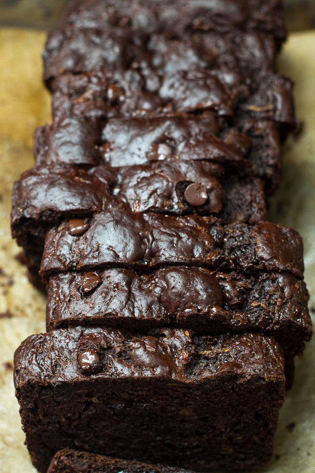 Double Chocolate Zucchini Banana Bread - zucchini, bananas, and Greek yogurt keep this loaf extra soft without the need for any added butter or oil! This bread is so tender and flavourful, you'd never guess it's healthy! | runningwithspoons.com #recipe #desserts