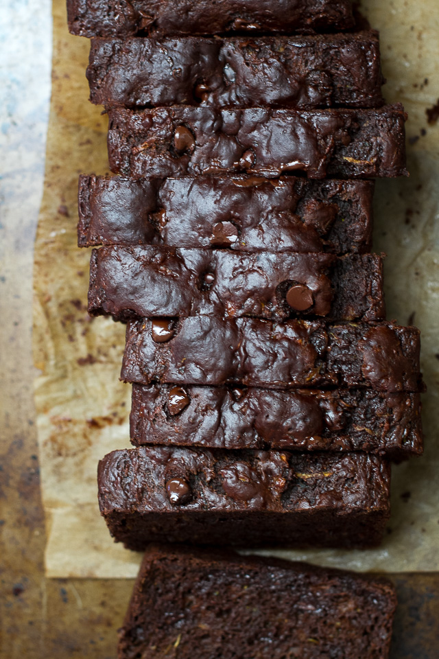 Double Chocolate Zucchini Banana Bread - zucchini, bananas, and Greek yogurt keep this loaf extra soft without the need for any added butter or oil! This bread is so tender and flavourful, you'd never guess it's healthy! | runningwithspoons.com #recipe #desserts