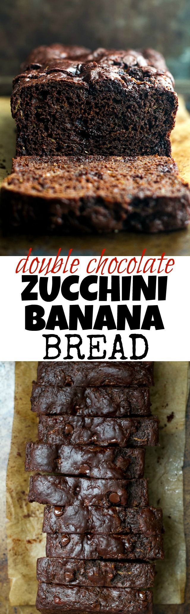 Double Chocolate Zucchini Banana Bread - zucchini, bananas, and Greek yogurt keep this loaf extra soft without the need for any added butter or oil! This bread is so tender and flavourful, you'd never guess it's healthy! | runningwithspoons.com #recipe #desserts