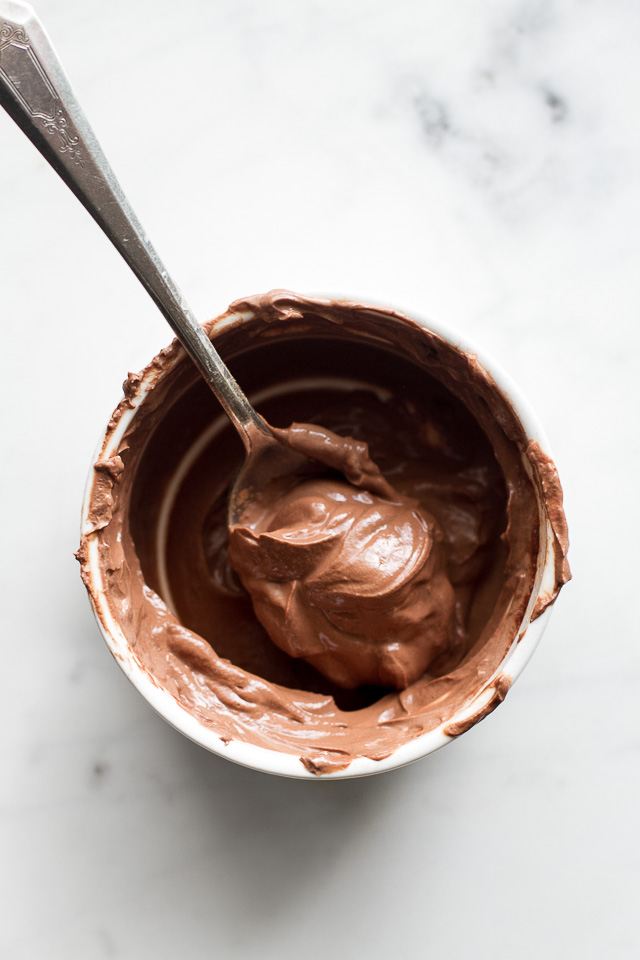 Healthy Chocolate Frosting - just Greek yogurt, cocoa powder, and some sweetener!