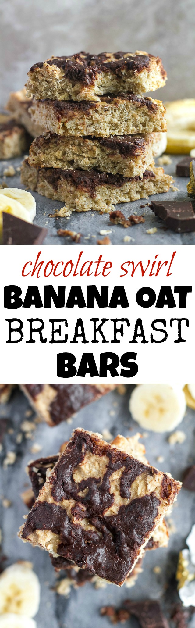 Chocolate Swirl Banana Oat Breakfast Bars - light and fluffy banana oat bars topped with a fudgy chocolate swirl that's healthy enough to enjoy for breakfast! | runningwithspoons.com #recipe #vegan #glutenfree