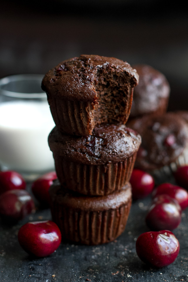 Chocolate Cherry Greek Yogurt Muffins - so decadently delicious that you'd never believe they're naturally sweetened and made without any butter or oil! | runningwithspoons.com