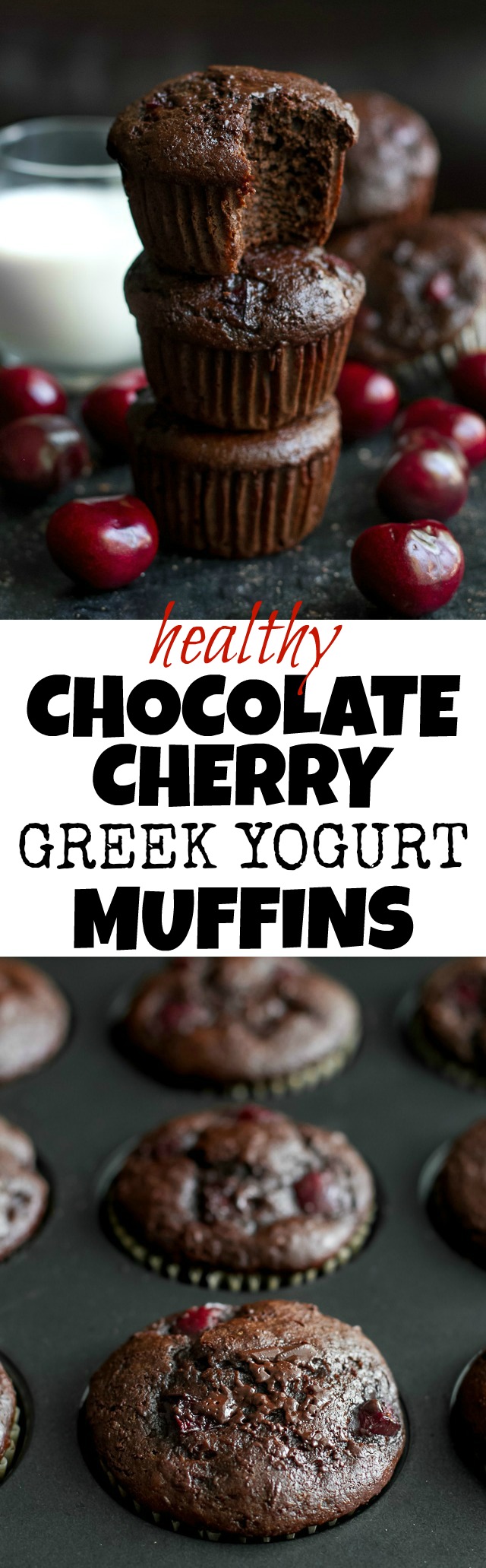 Chocolate Cherry Greek Yogurt Muffins - so decadently delicious that you'd never believe they're naturally sweetened and made without any butter or oil! | runningwithspoons.com