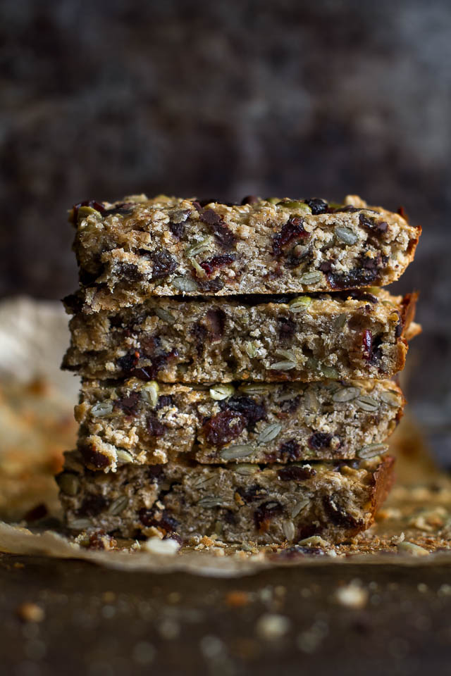 These chewy Trail Mix Protein Granola Bars make a super healthy, filling, and portable snack! You can even customize them with your favourite trail mix ingredients {gluten free, vegan, dairy free}  | runningwithspoons.com