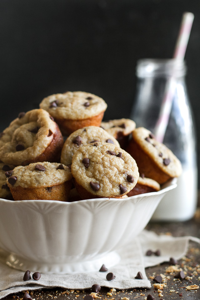 Mini Banana Oat Greek Yogurt Muffins - a healthy bite-sized snack that's PERFECT for kids (or anyone)! Made with NO flour, oil, or refined sugar, these fluffy little muffins are a delicious and easy breakfast or snack {gluten free, flourless, kid friendly, recipe} | runningwithspoons.com