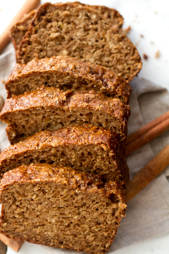 This One Bowl Greek Yogurt Apple Oat Bread recipe is made without butter, oil, or refined sugar, but so tender and flavourful that you’d never be able to tell it's healthy! | runningwithspoons.com