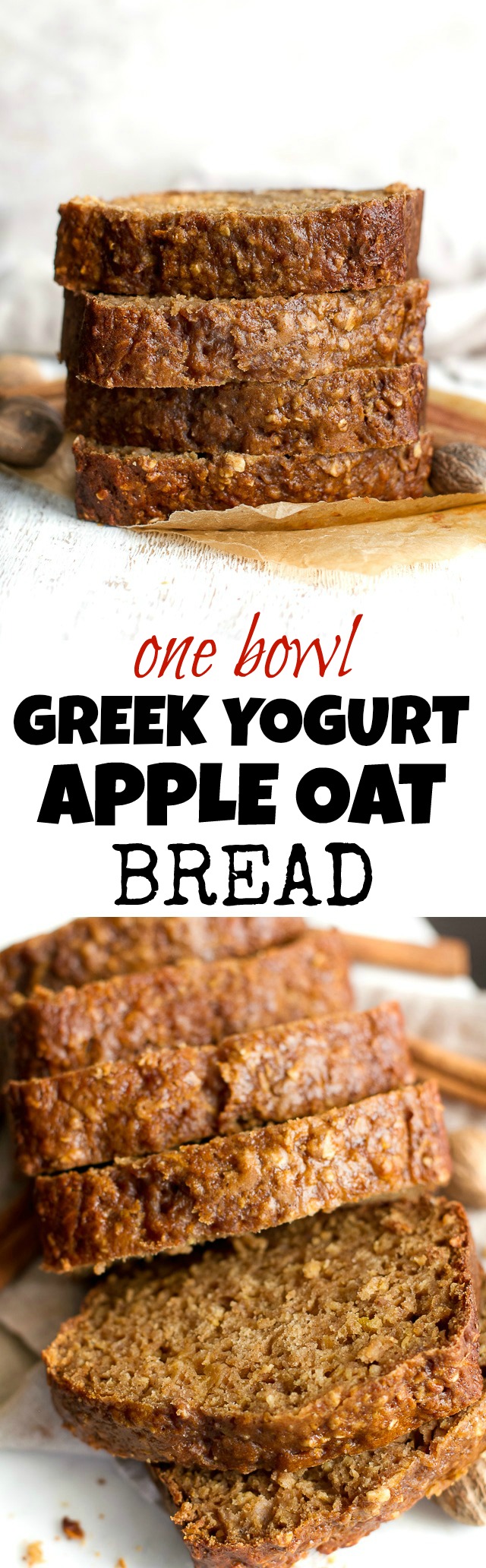 This One Bowl Greek Yogurt Apple Oat Bread recipe is made without butter, oil, or refined sugar, but so tender and flavourful that you’d never be able to tell it's healthy! | runningwithspoons.com