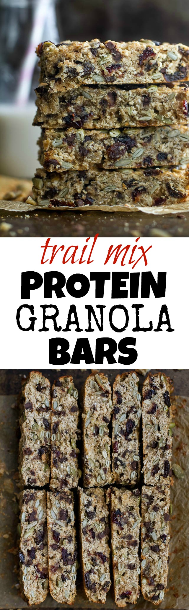 These chewy Trail Mix Protein Granola Bars make a super healthy, filling, and portable snack! You can even customize them with your favourite trail mix ingredients {gluten free, vegan, dairy free}  | runningwithspoons.com