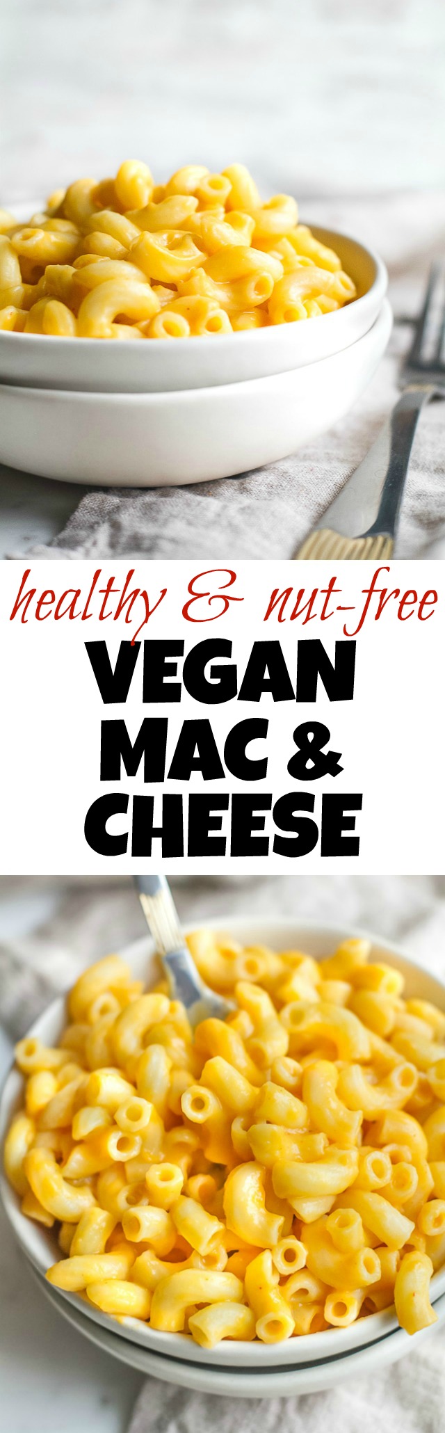 A vegan mac & cheese that's smooth, creamy, nut-free, and made with simple healthy ingredients! The versatile cheesy sauce tastes and feels so authentic that it's guaranteed to be loved by vegans and non-vegans alike. Suitable for those following dairy-free, nut-free, gluten-free, vegan, and paleo diets. | runningwithspoons.com