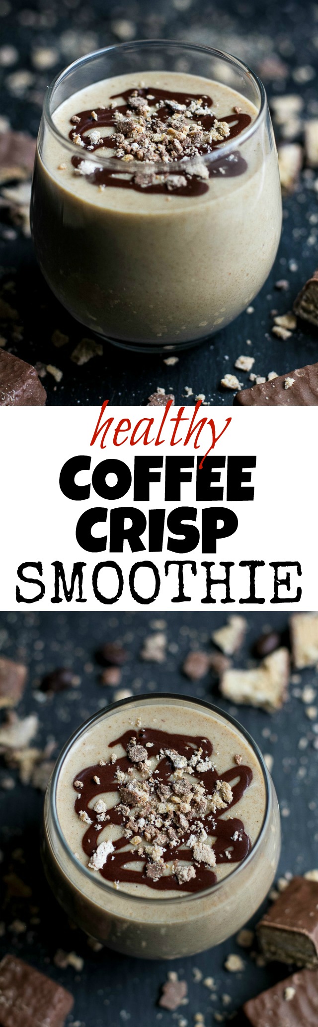 This Coffee Crisp Smoothie that tastes so much like the candy bar, you'd never believe it was made with 4 simple and healthy ingredients! Enjoy this vegan and refined-sugar-free subtly coffee-flavoured smoothie as a delicious breakfast or snack. | runningwithspoons.com