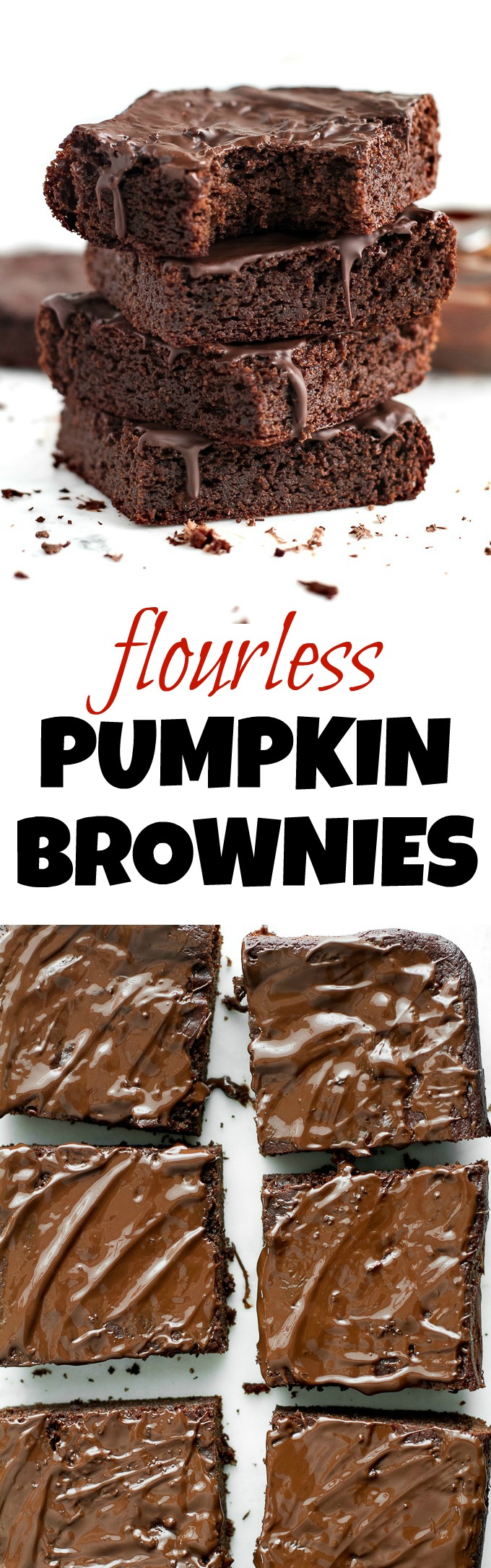 Flourless Pumpkin Brownies made in the blender with only 7 ingredients! They're grain-free, oil-free, dairy-free, and refined-sugar-free, so they make a deliciously healthy snack for when the chocolate cravings hit | runningwithspoons.com