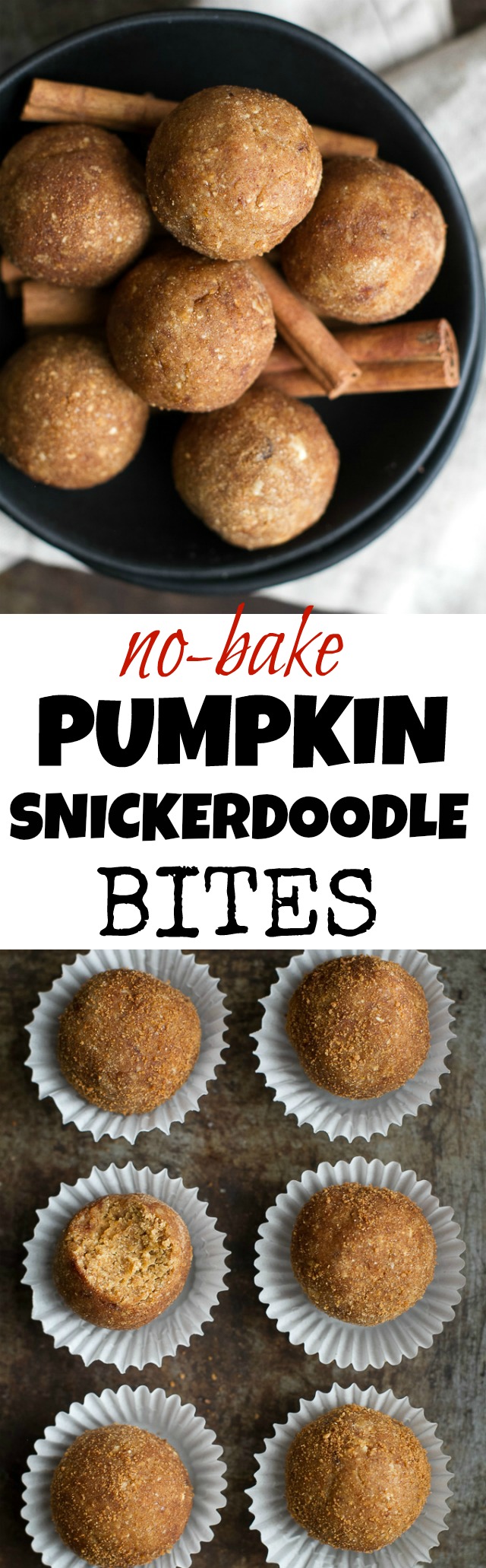 No Bake Pumpkin Snickerdoodle Bites made with healthy ingredients and packed with cinnamon sugar flavour! They're nut-free, gluten-free, and vegan, making them a great snack for a variety of different lifestyles. | runningwithspoons.com