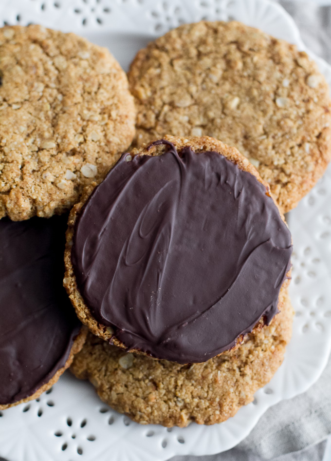 A plate of soft and chewy flourless oatmeal cookies.