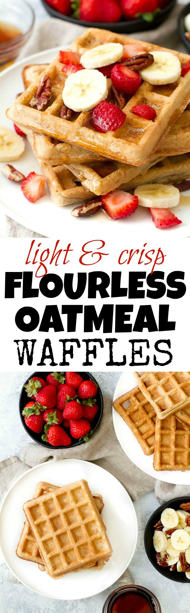 Flourless oatmeal waffles that are crispy on the outside, fluffy on the inside, and crazy easy to make! | runningwithspoons.com