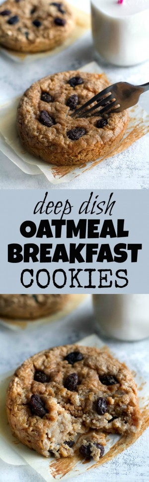 Deep Dish Oatmeal Raisin Breakfast Cookies | running with spoons