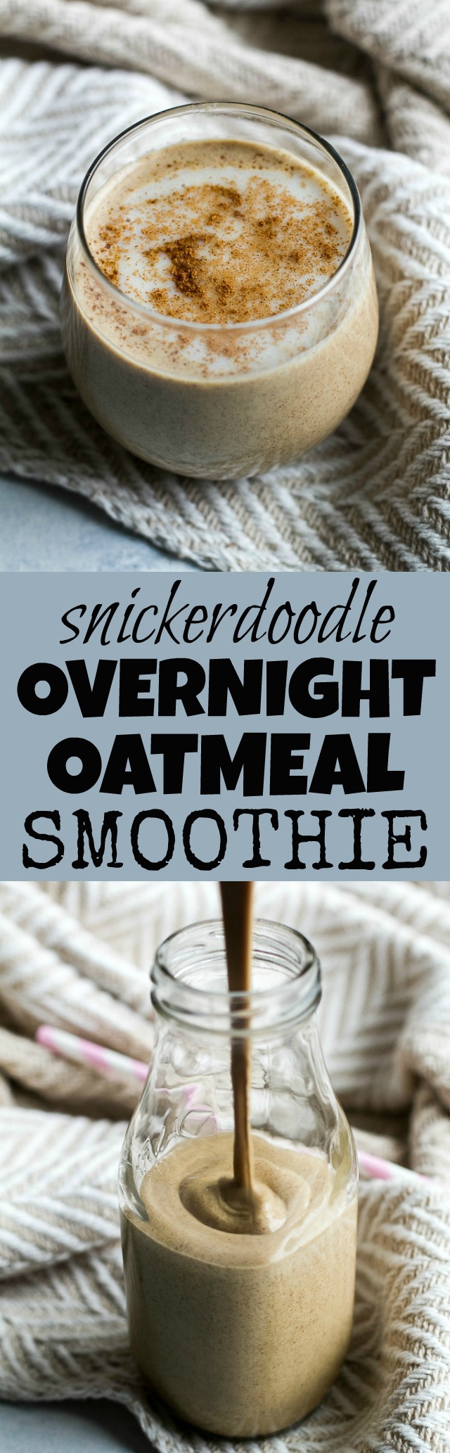 Take overnight oats to a whole new level of deliciousness with this thick and creamy Snickerdoodle Overnight Oatmeal Smoothie. It's creamy, comforting, and packed with healthy ingredients for a perfect breakfast or snack {vegan, gluten-free} | runningwithspoons.com